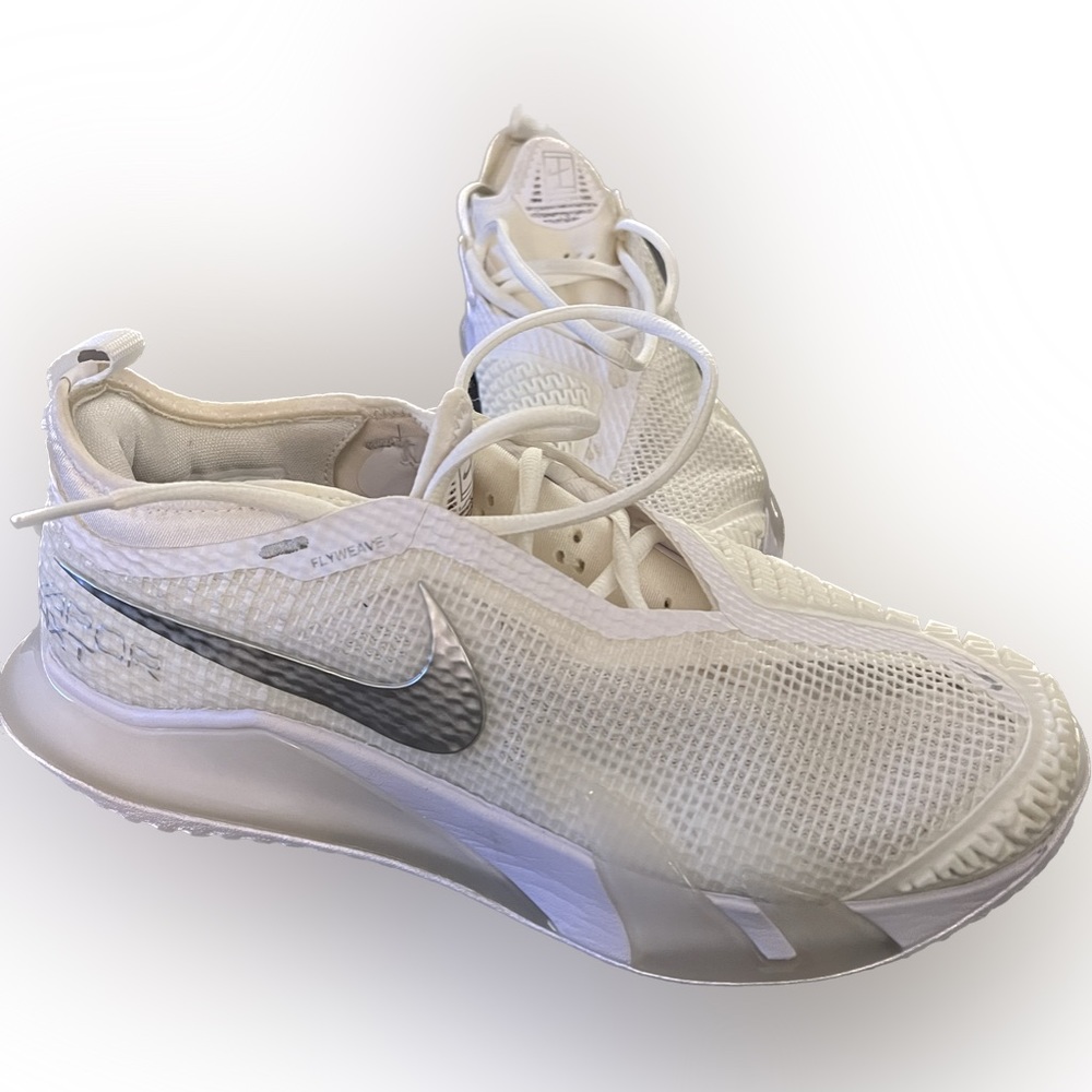 Nike Women's React Vapor NXT Tennis Shoes White & Metallic Silver
